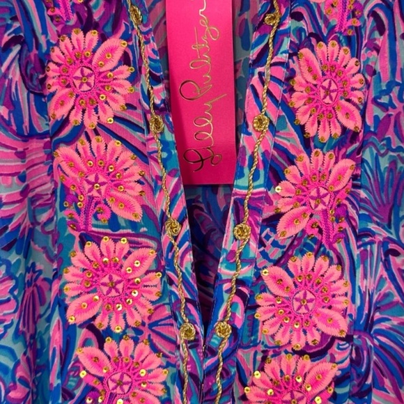 NWT LILLY PULITZER ROSSI CAFTAN/COVER TURQUOISE OASIS SHELLEIDOSCOPE - Picture 4 of 9